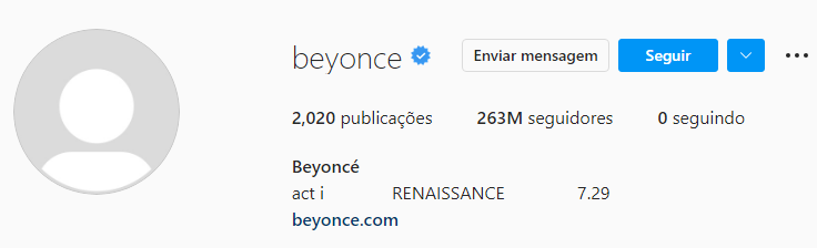 Perfil oficial de Beyoncé no Instagram